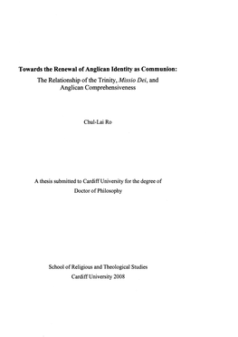 Towards the Renewal of Anglican Identity As Communion: the Relationship of the Trinity,Missio Dei, and Anglican Comprehensiveness