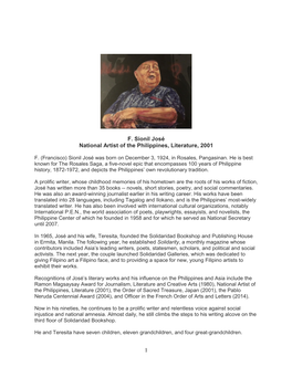 F. Sionil José National Artist of the Philippines, Literature, 2001 1