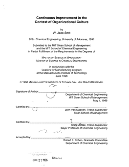 Continuous Improvement in the Context of Organizational Culture