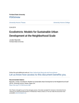 Ecodistricts: Models for Sustainable Urban Development at the Neighborhood Scale