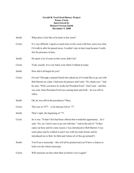 Gerald R. Ford Oral History Project Penny Circle Interviewed by Richard Norton Smith December 5, 2008