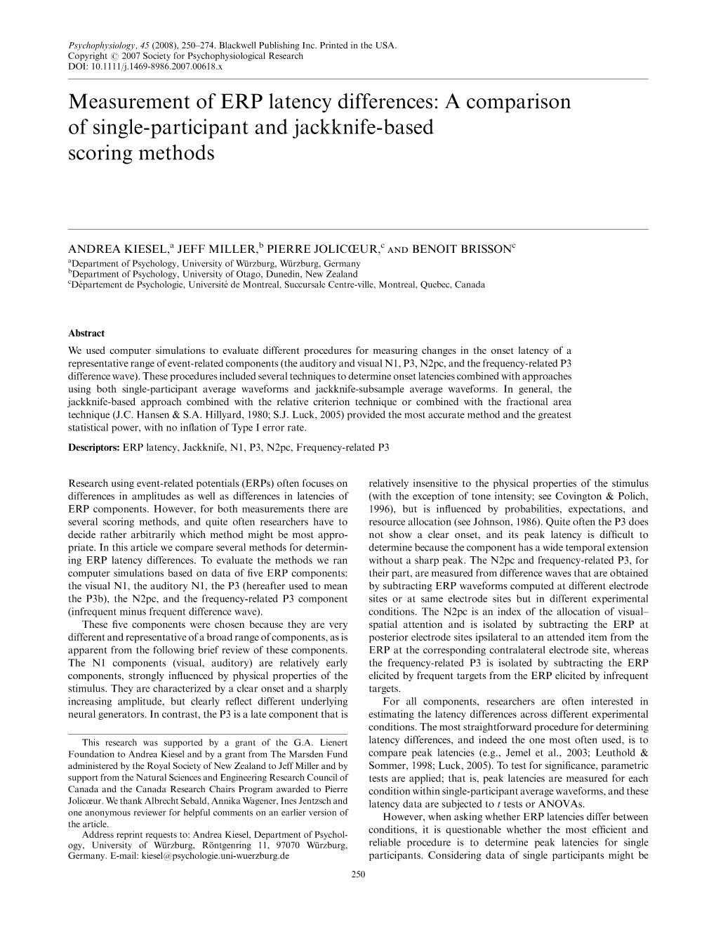 Measurement Of Erp Latency Differences A Comparison Of Single