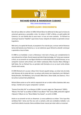 Richard Bona & Mandekan Cubano Currículum I Discografia
