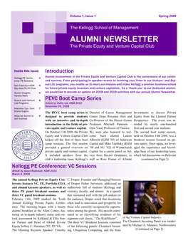 ALUMNI NEWSLETTER the Private Equity and Venture Capital Club