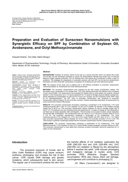 Preparation and Evaluation of Sunscreen Nanoemulsions with Synergistic Efficacy on SPF by Combination of Soybean Oil, Avobenzone, and Octyl Methoxycinnamate