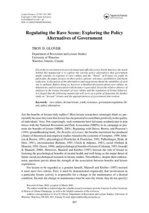Regulating the Rave Scene: Exploring the Policy Alternatives of Government