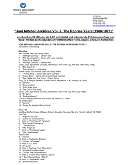 “Joni Mitchell Archives Vol. 2: the Reprise Years (1968-1971)”