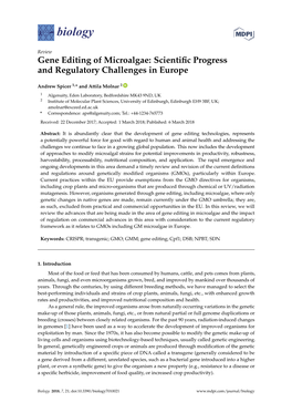 Gene Editing of Microalgae: Scientific Progress and Regulatory