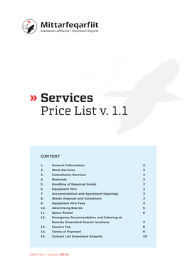 Services Price List V. 1.1