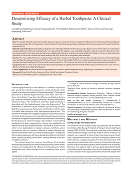 Desensitizing Efficacy of a Herbal Toothpaste