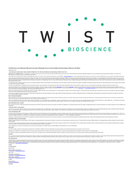 Twist Bioscience and Collaborators Microsoft, University of Washington Preserve Archive-Quality Audio Recordings for Memory of the World
