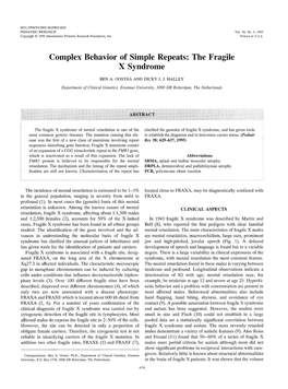Complex Behavior of Simple Repeats: the Fragile X Syndrome