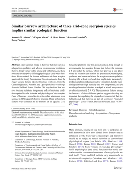 Similar Burrow Architecture of Three Arid-Zone Scorpion Species Implies Similar Ecological Function