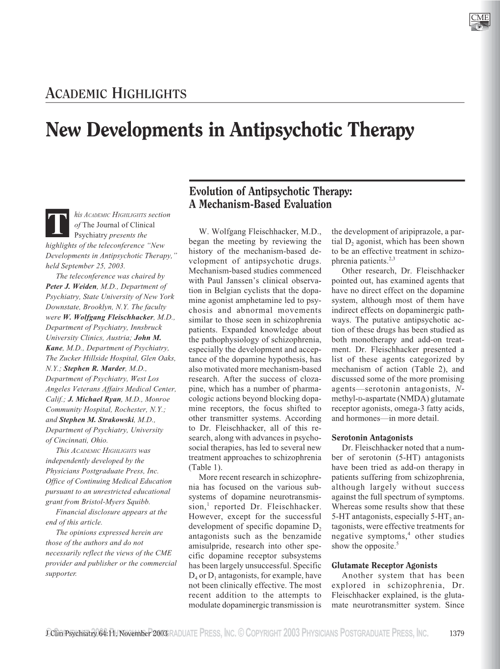 New Developments in Antipsychotic Therapy