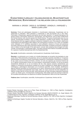 Caracteres Morfológicos Y Polinización En Acanthostyles