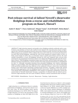 Post-Release Survival of Fallout Newell's Shearwater Fledglings From