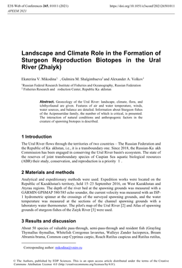 Landscape and Climate Role in the Formation of Sturgeon Reproduction Biotopes in the Ural River (Zhaiyk)