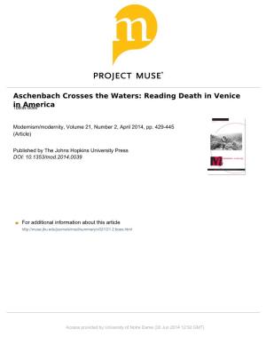 Aschenbach Crosses the Waters: Reading Death in Venice in America
