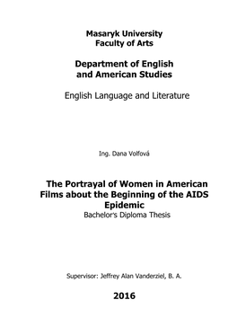 Department of English and American Studies English Language and Literature the Portrayal of Women in American Films About the Be
