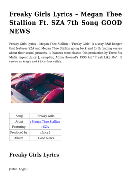 Freaky Girls Lyrics &#8211; Megan Thee Stallion Ft. SZA 7Th Song