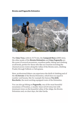 Brenta and Paganella Dolomites the Cima Tosa, with Its 3173 Mts, The