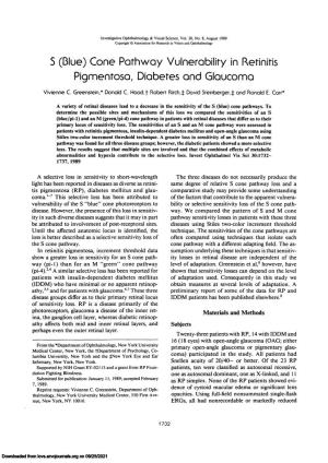 5 (Blue) Cone Pathway Vulnerability in Retinitis Pigmentosa, Diabetes and Glaucoma