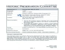 Historic Preservation Committee (HPC) on March 7, 2017 for a Historic Evaluation for the Scope of Work