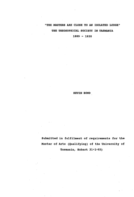 'The Masters Are Close to an Isolated Lodge' : the Theosophical Society In