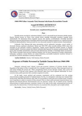 Exposure of Public Personnel in Turkish Cinema Between 1960-1990 Abstract Humanity Witnessed Many Cultural, Social and Economic Situations of Societies Through Cinema