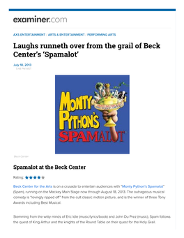 Laughs Runneth Over from the Grail of Beck Center's 'Spamalot'