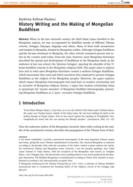History Writing and the Making of Mongolian Buddhism