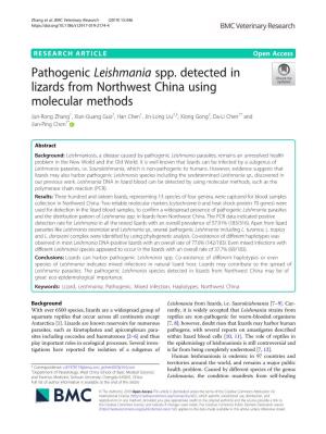Pathogenic Leishmania Spp. Detected in Lizards from Northwest China