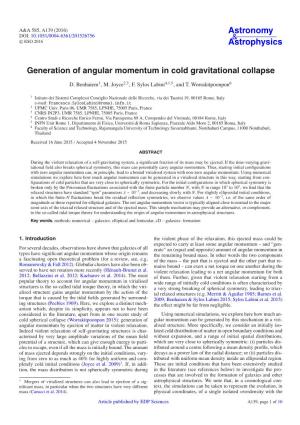Generation of Angular Momentum in Cold Gravitational Collapse