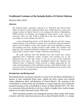 Traditional Costumes of the Kalasha Kafirs of Chitral, Pakistan Shabnam Bahar Malik