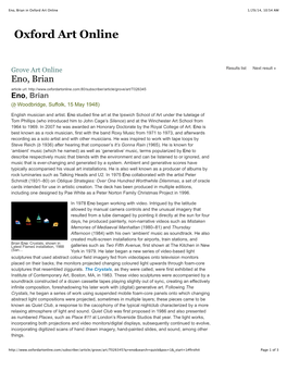 Eno, Brian in Oxford Art Online 1/29/14, 10:54 AM