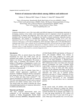 Pattern of Cutaneous Tuberculosis Among Children and Adolescent