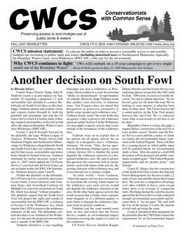 Fall 2007 Newsletter Cwcs • P.O