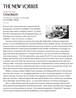 Tanoreen, in Brooklyn, Review : the New Yorker