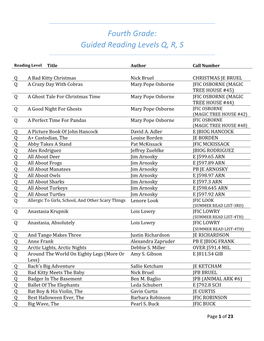 Fourth Grade: Guided Reading Levels Q, R, S