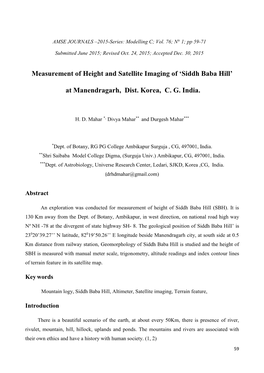 Measurement of Height and Satellite Imaging of 'Siddh Baba Hill'