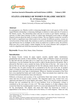 STATUS and ROLE of WOMEN in ISLAMIC SOCIETY Dr