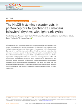 The Hiscl1 Histamine Receptor Acts in Photoreceptors to Synchronize Drosophila Behavioral Rhythms with Light-Dark Cycles