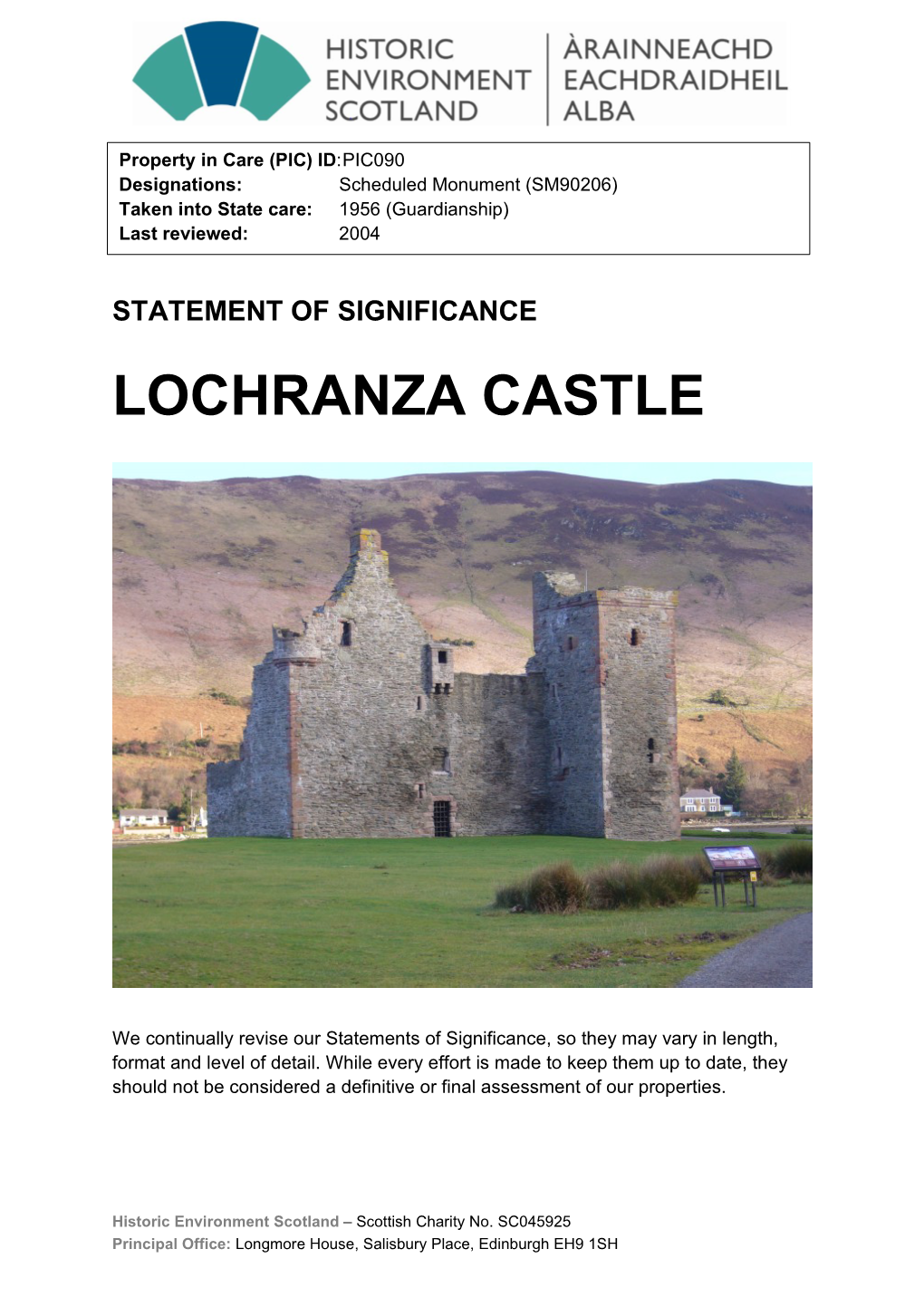 Lochranza Castle Statement of Significance