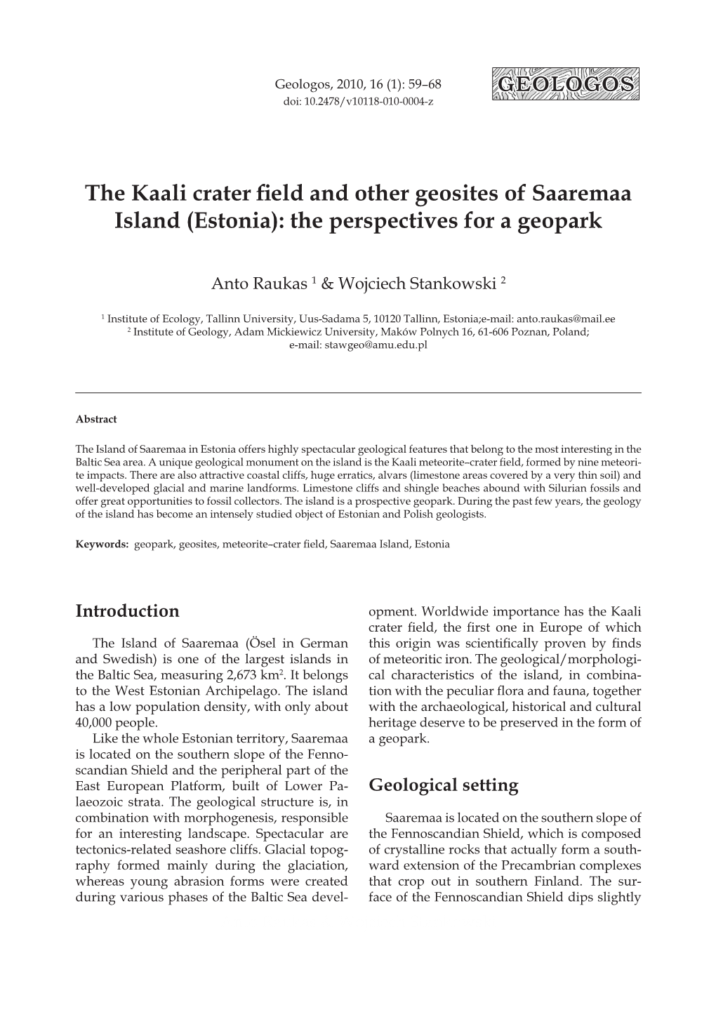 The Kaali Crater Field and Other Geosites of Saaremaa Island (Estonia): the Perspectives for a Geopark