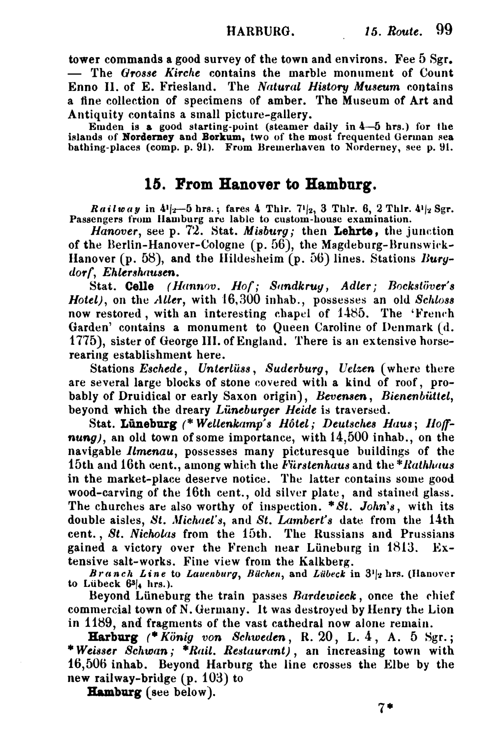 From Hanover to Hamburg, Bædeker's Northern Germany 1873