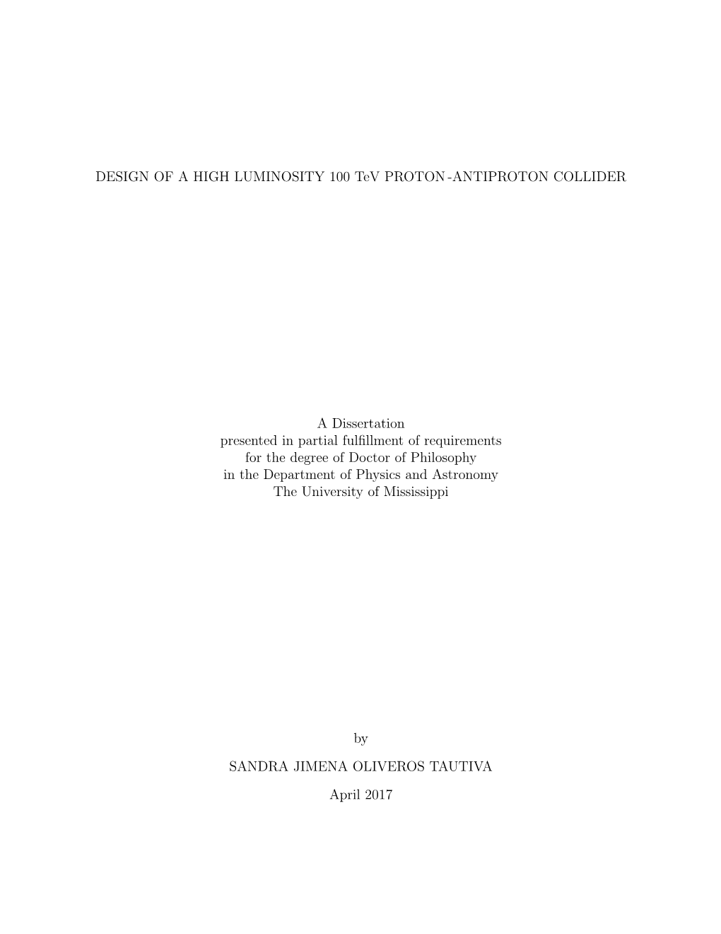 DESIGN of a HIGH LUMINOSITY 100 Tev PROTON -ANTIPROTON COLLIDER