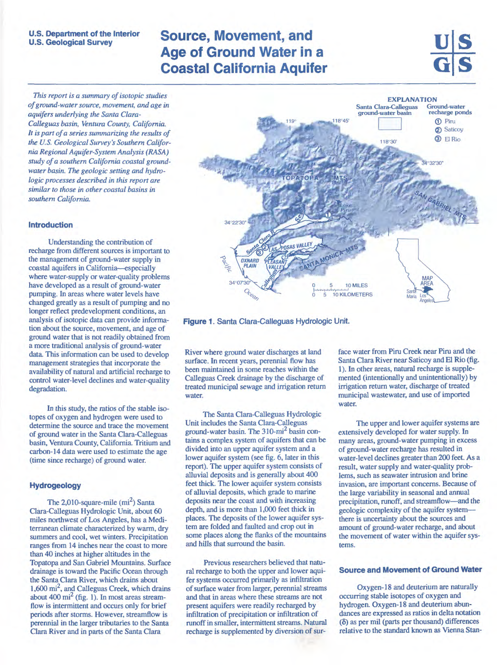 Source, Movement, and Age of Ground Water in a Coastal California Aquifer