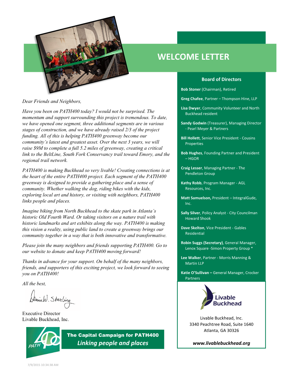 Welcome Letter