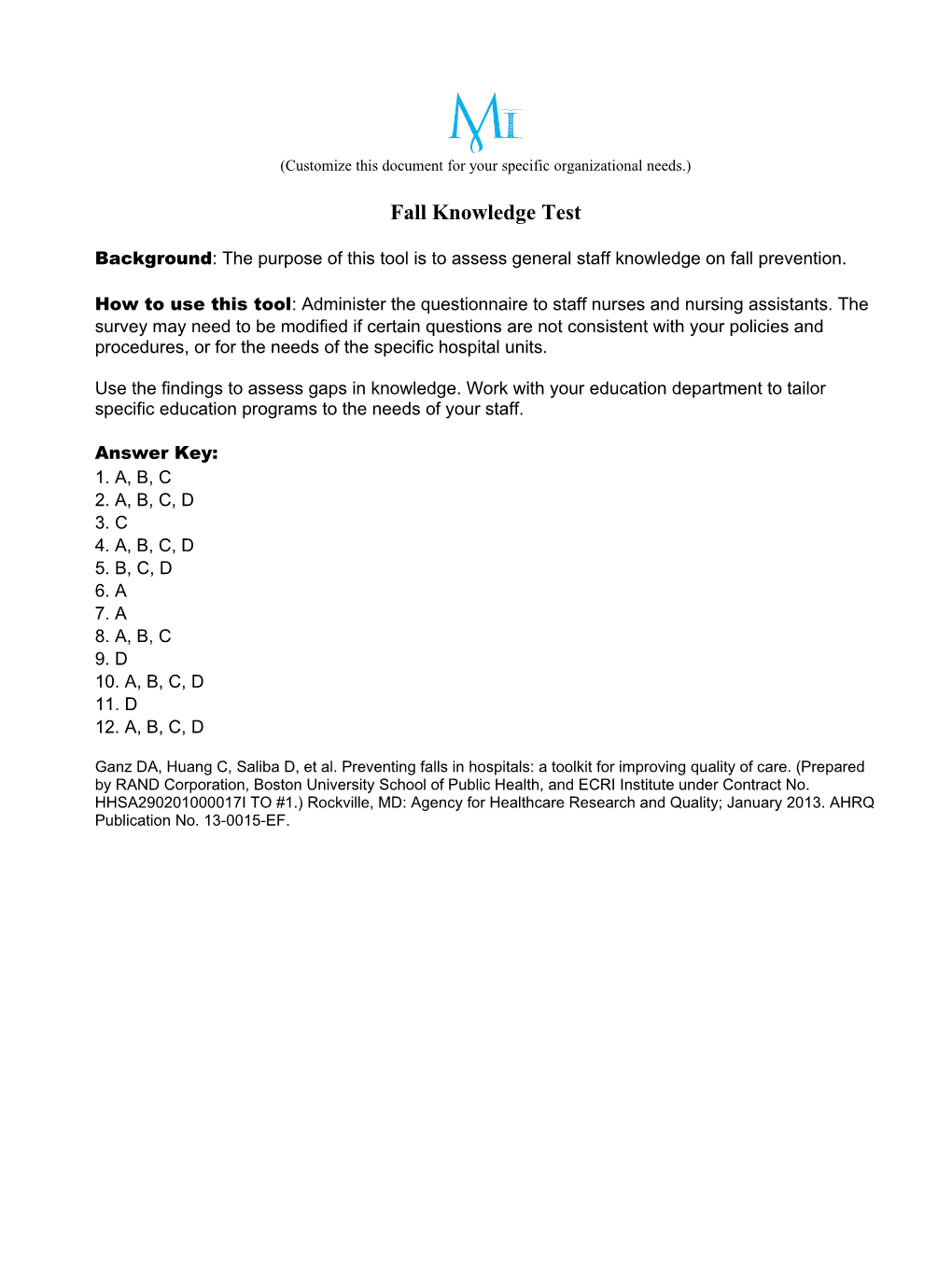 Fall Knowledge Test