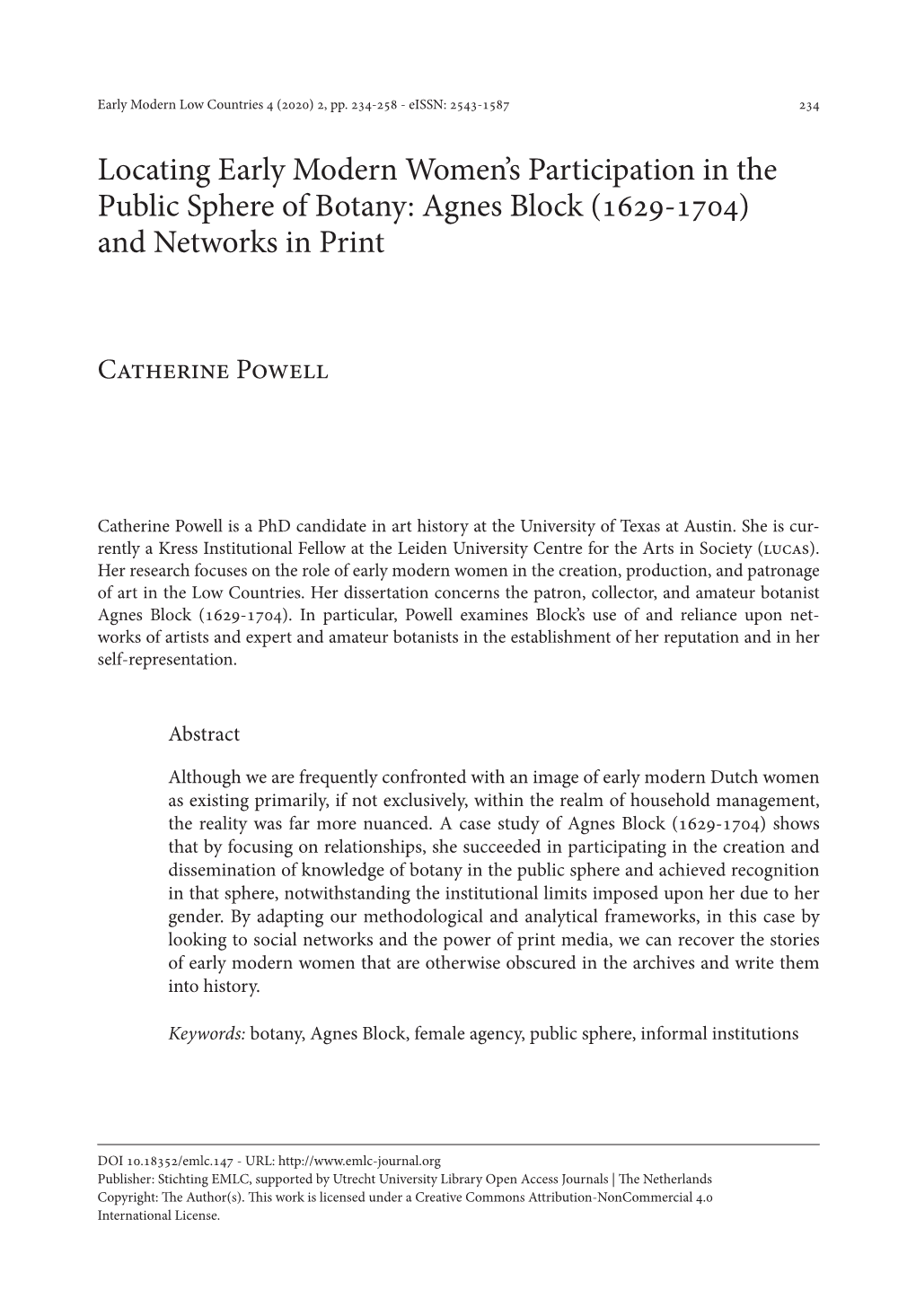 Agnes Block (1629-1704) and Networks in Print